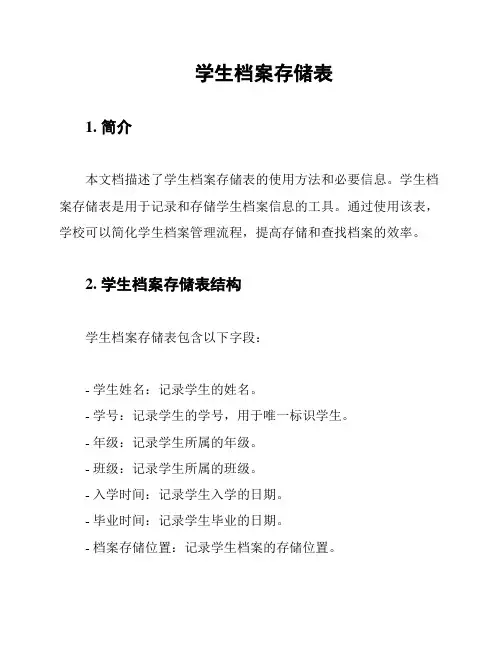 学生档案存储表