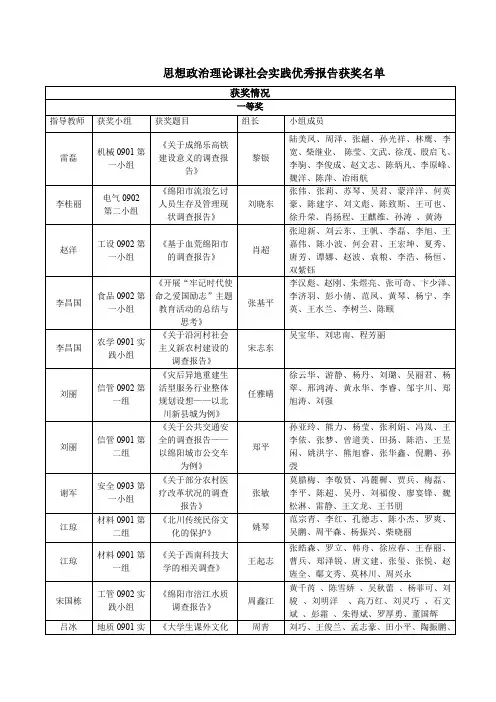 思想政治理论课社会实践优秀报告获奖名单
