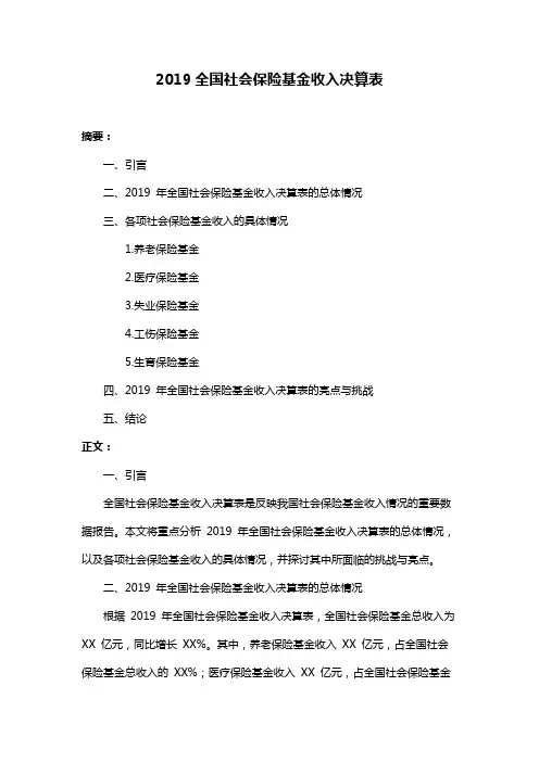 2019全国社会保险基金收入决算表