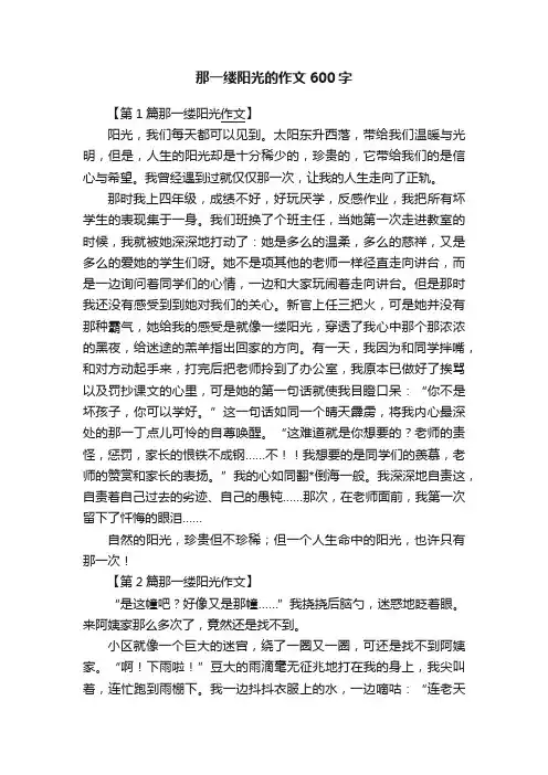 那一缕阳光的作文600字