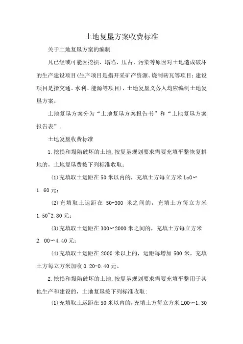 土地复垦方案收费标准