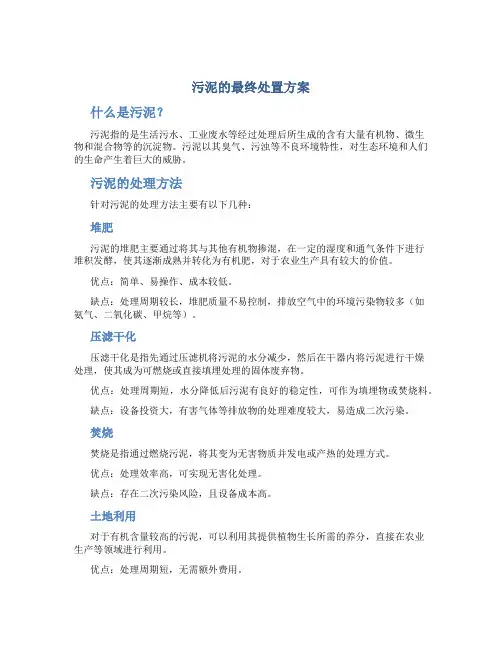 污泥的最终处置方案