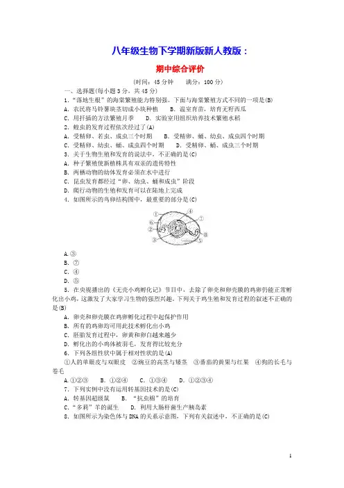 2024八年级生物下学期期中综合评价新版新人教版(含答案)