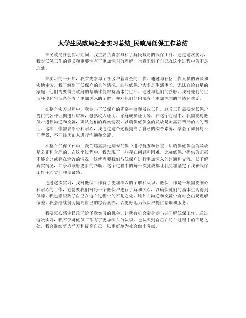 大学生民政局社会实习总结_民政局低保工作总结