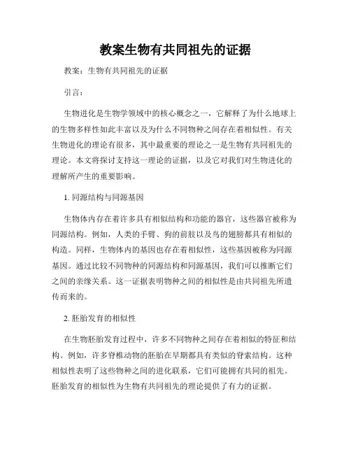 教案生物有共同祖先的证据