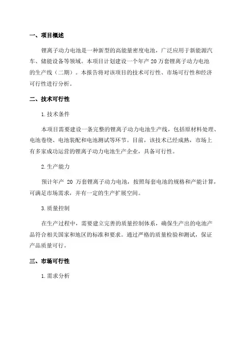 年产20万套锂离子动力电池项目可行性研究报告