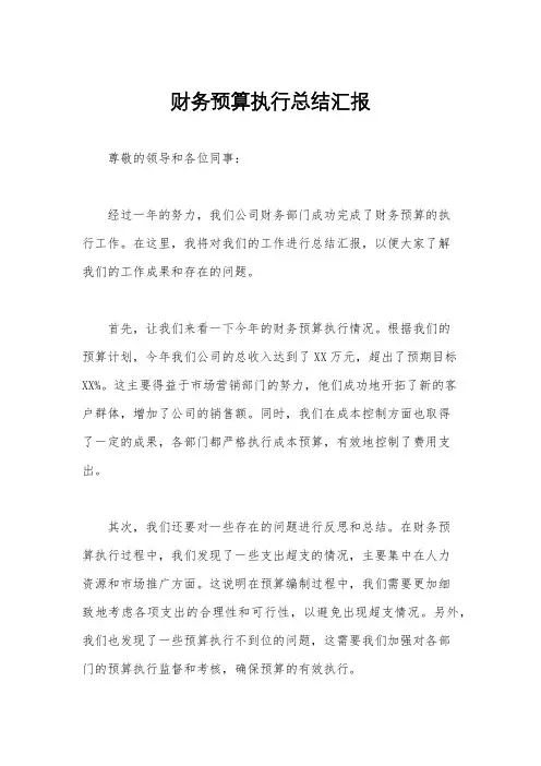 财务预算执行总结汇报