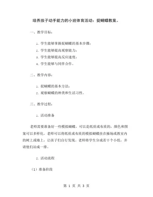 培养孩子动手能力的小班体育活动：捉蝴蝶教案