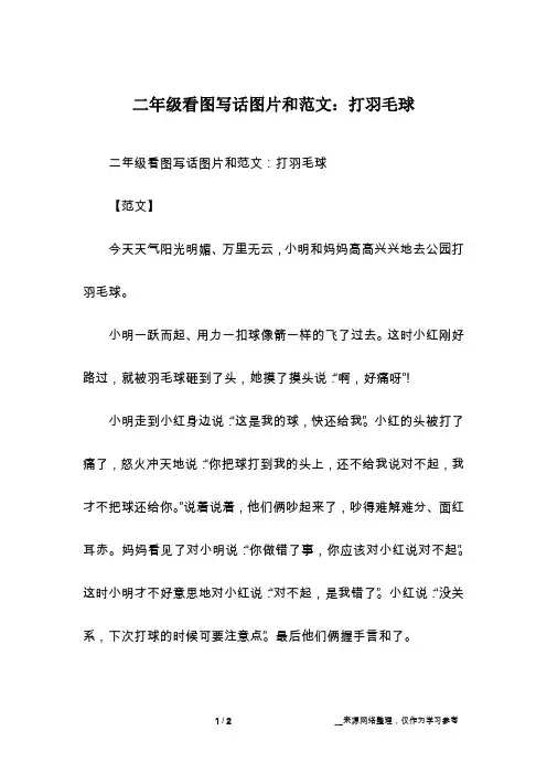 二年级看图写话图片和范文：打羽毛球