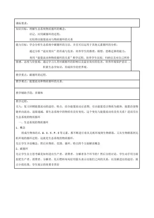 高中生物_生态系统的物质循环教学设计学情分析教材分析课后反思