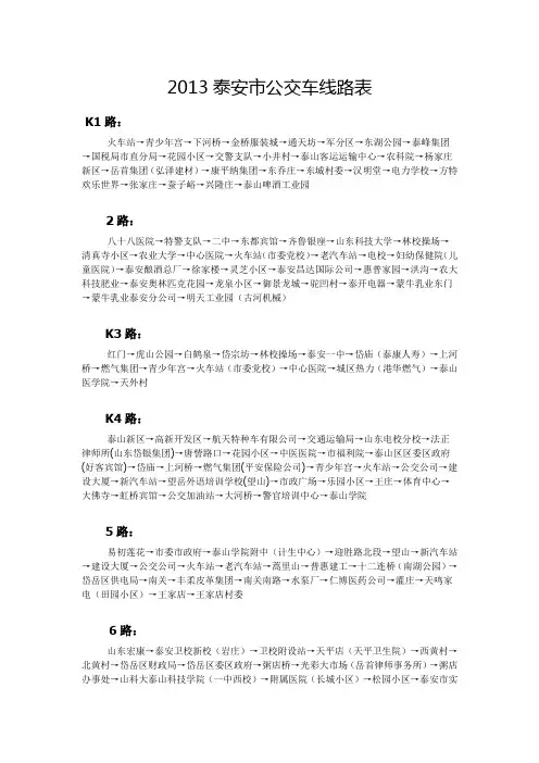 2013泰安市公交车线路表