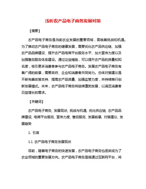 浅析农产品电子商务发展对策
