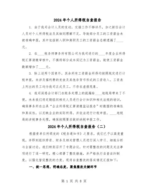 2024年个人所得税自查报告（五篇）