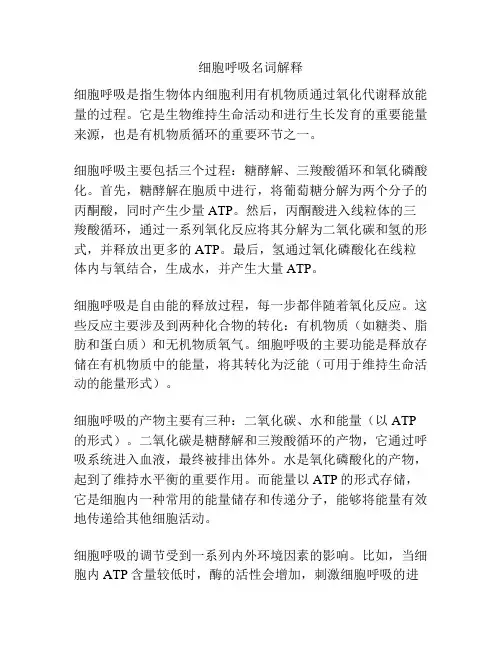 细胞呼吸名词解释