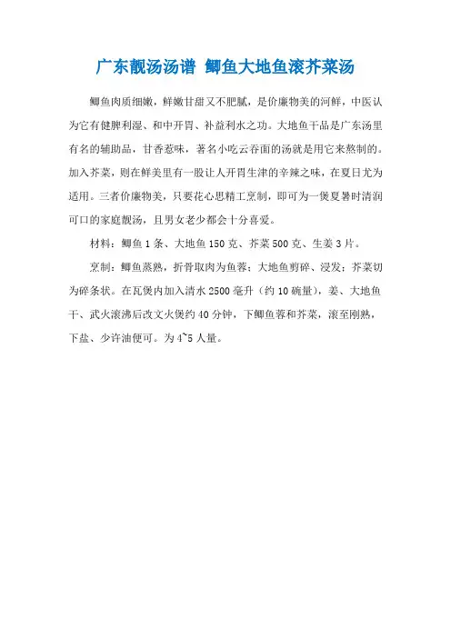 广东靓汤汤谱 鲫鱼大地鱼滚芥菜汤