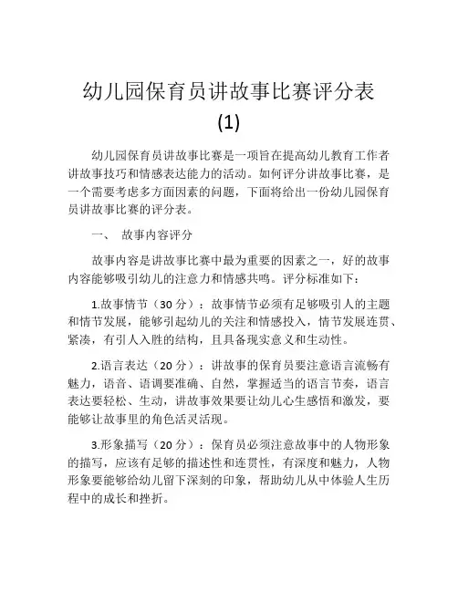 幼儿园保育员讲故事比赛评分表 (1)