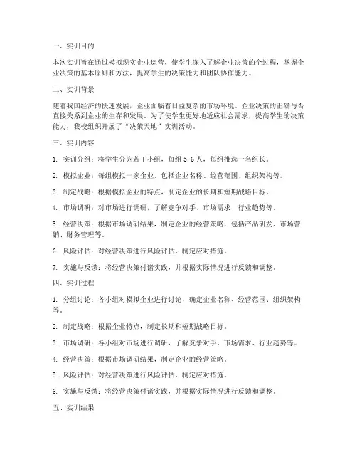 决策天地实训报告