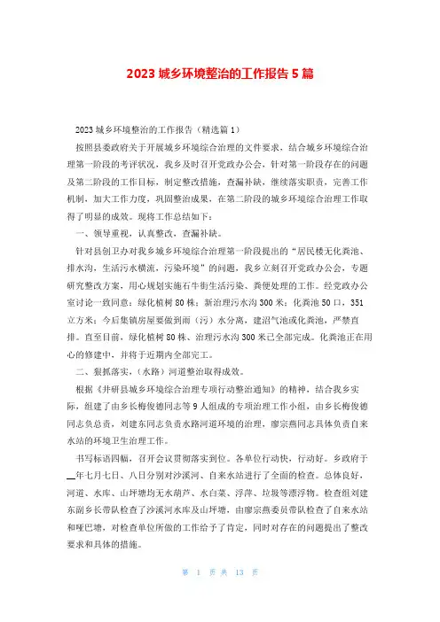 2023城乡环境整治的工作报告5篇