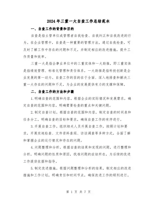 2024年三重一大自查工作总结范本（二篇）
