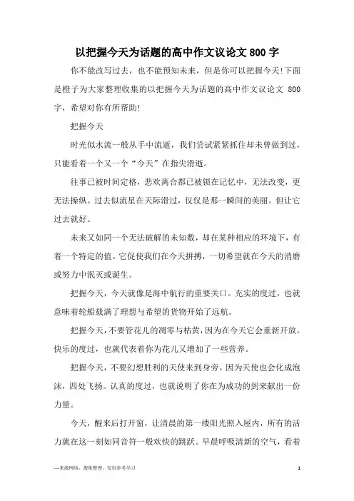 以把握今天为话题的高中作文议论文800字