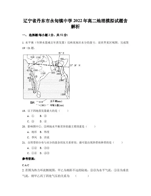 辽宁省丹东市永甸镇中学2022年高二地理模拟试题含解析