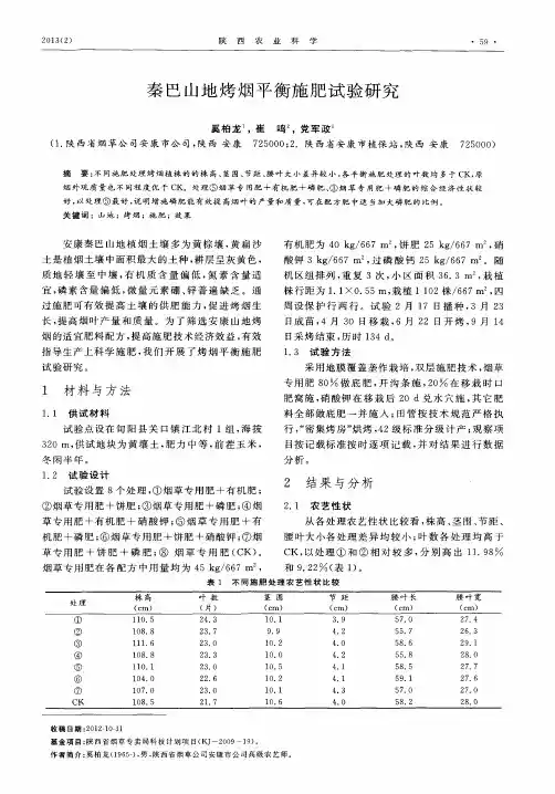秦巴山地烤烟平衡施肥试验研究