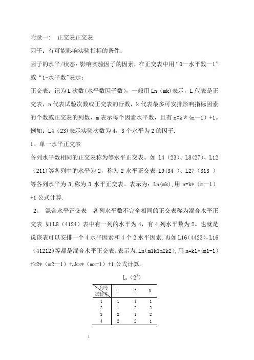 常用正交表