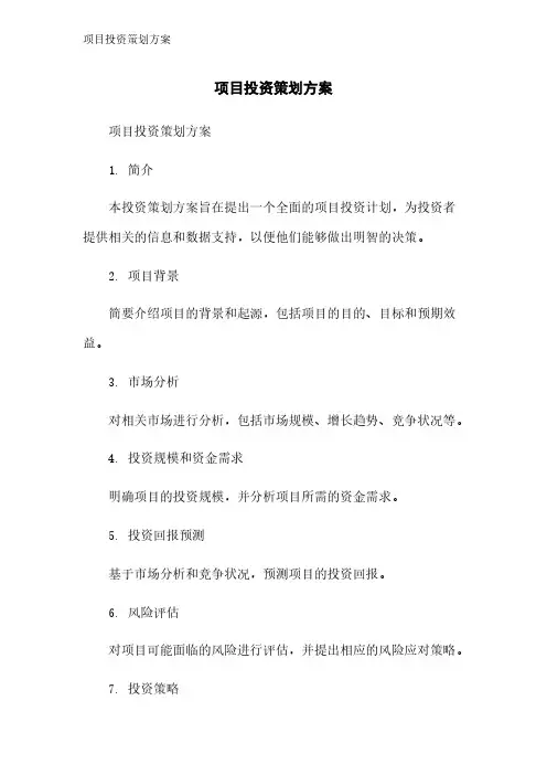 项目投资策划方案