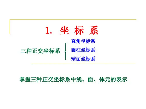 体元的表示直角坐标系圆柱坐标系球面坐标系