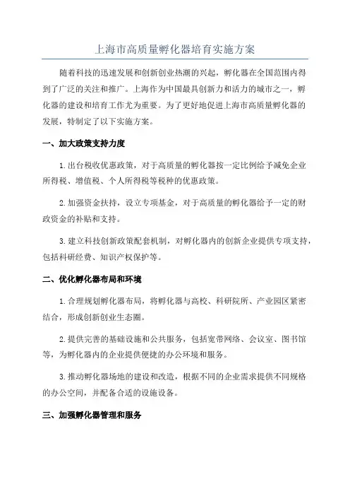 上海市高质量孵化器培育实施方案