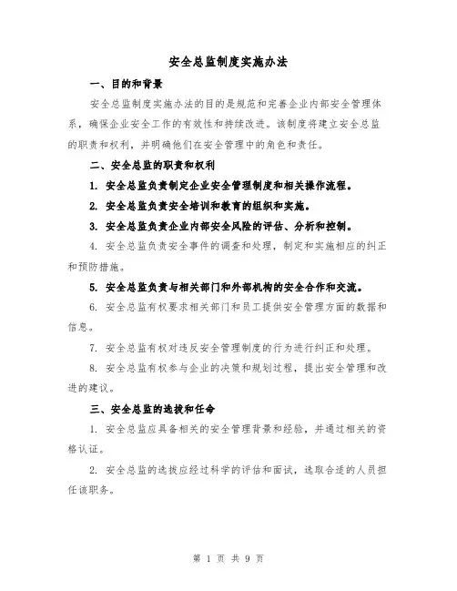 安全总监制度实施办法（四篇）