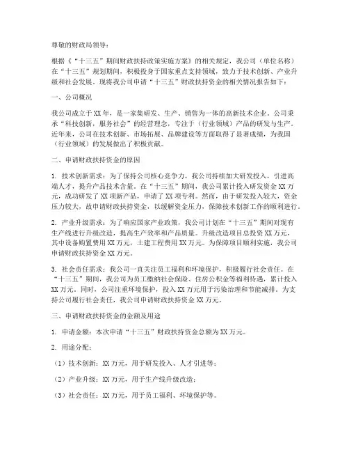 十三五财政扶持申请报告