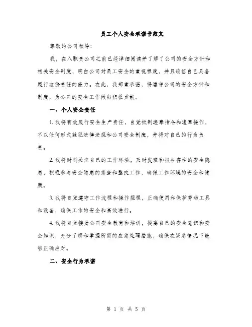 员工个人安全承诺书范文（2篇）