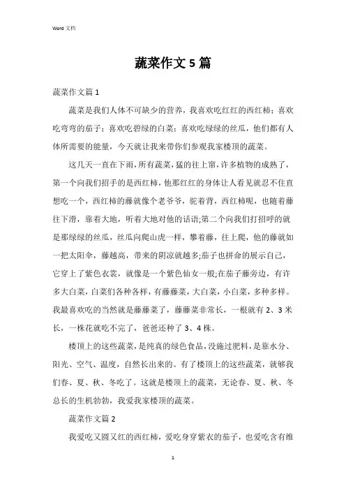蔬菜作文5篇