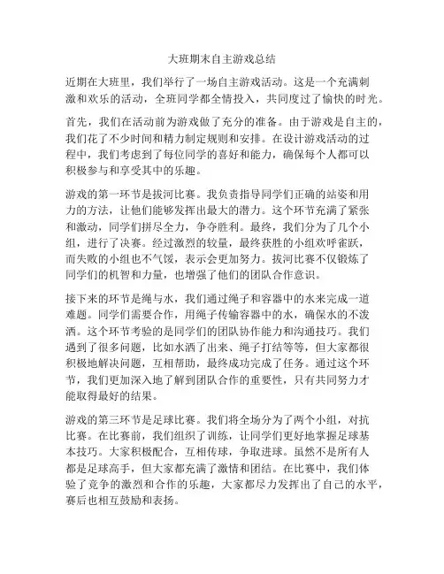 大班期末自主游戏总结
