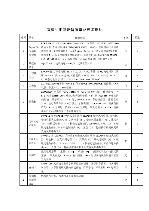 演播厅附属设备清单和技术指标