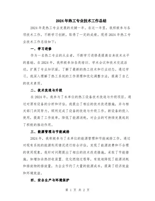 2024年热工专业技术工作总结