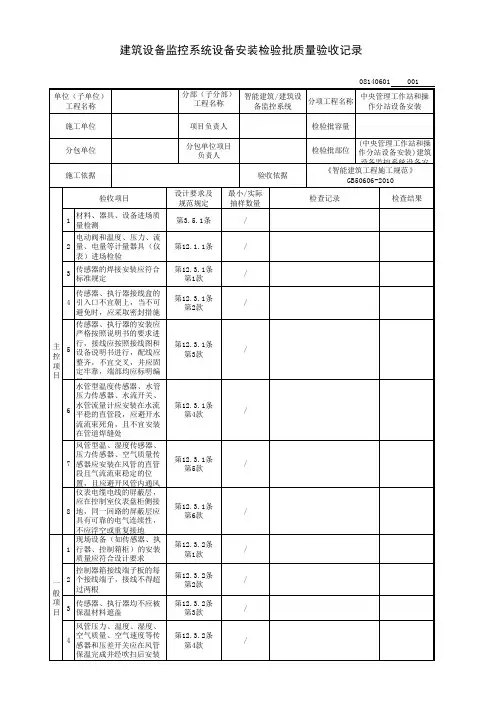 (中央管理工作站和操作分站设备安装)建筑设备监控系统设备安装检验批质量验收记录