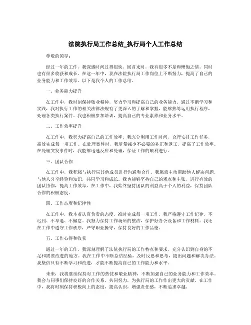法院执行局工作总结_执行局个人工作总结