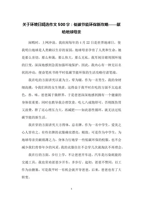关于环境日精选作文500字：低碳节能环保新攻略——献给地球母亲