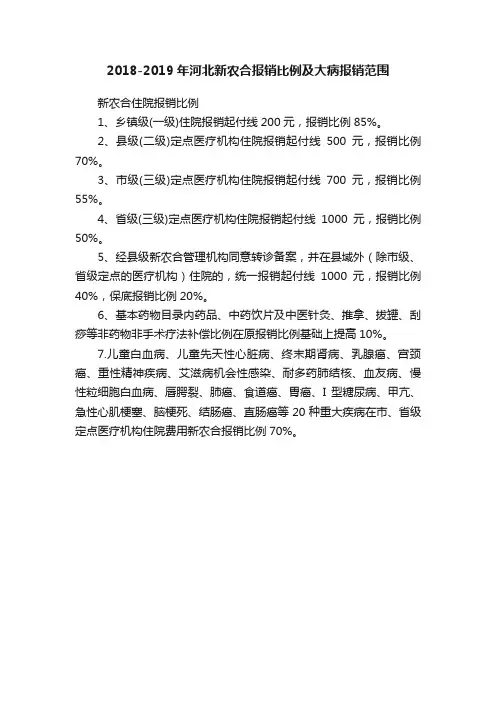 2018-2019年河北新农合报销比例及大病报销范围
