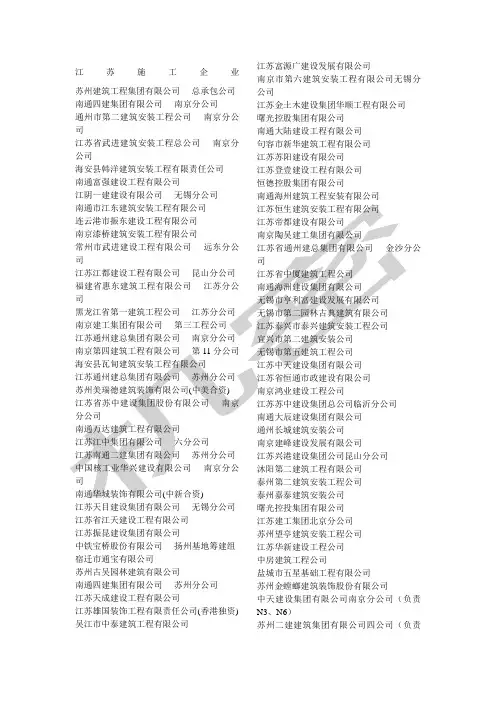 江苏所有施工企业名单