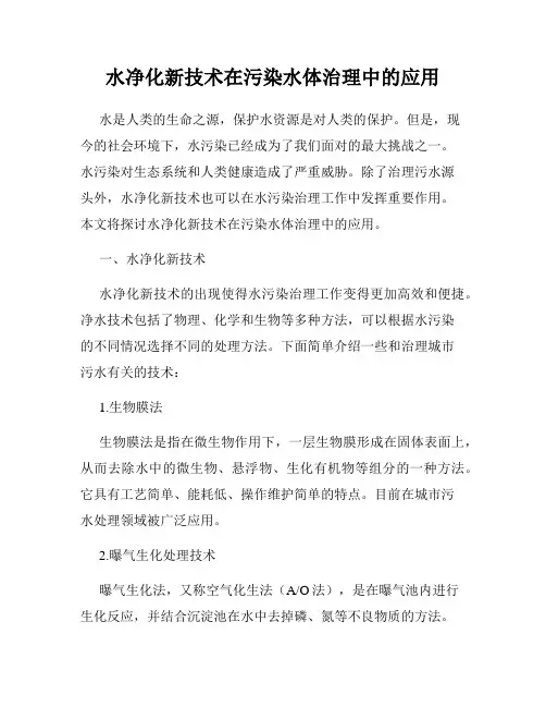 水净化新技术在污染水体治理中的应用