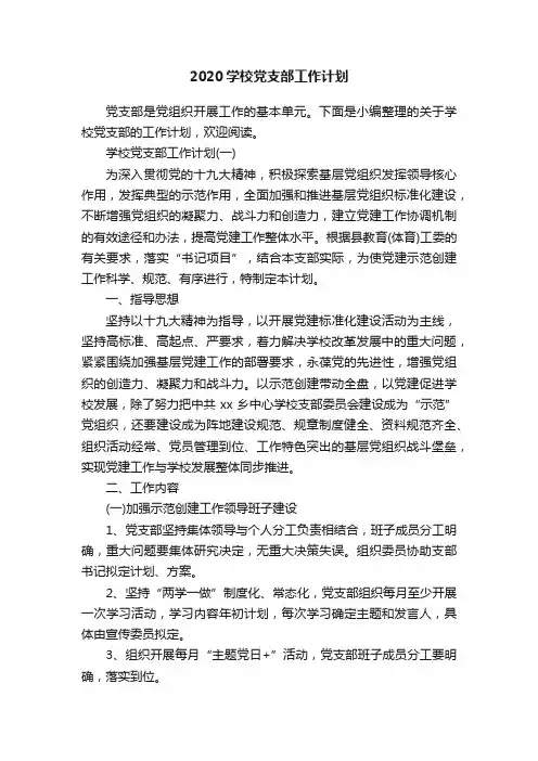 2020学校党支部工作计划
