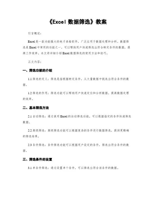《Excel数据筛选》教案