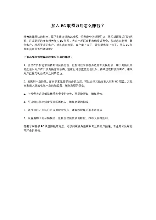 加入BC联盟以后怎么赚钱？