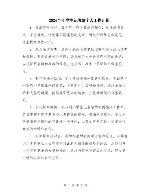 2024年小学生记者站个人工作计划