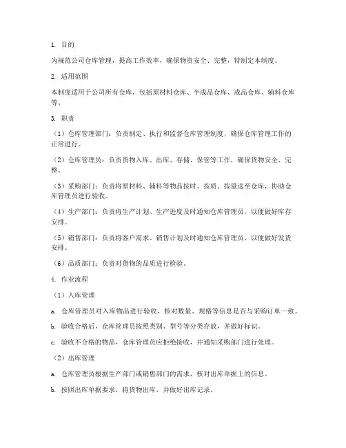 仓库管理制度及绩效