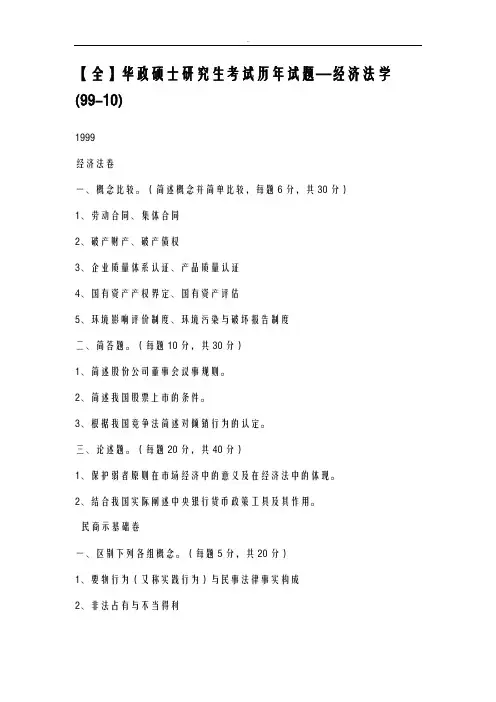 华东政法大学历年经济法试题