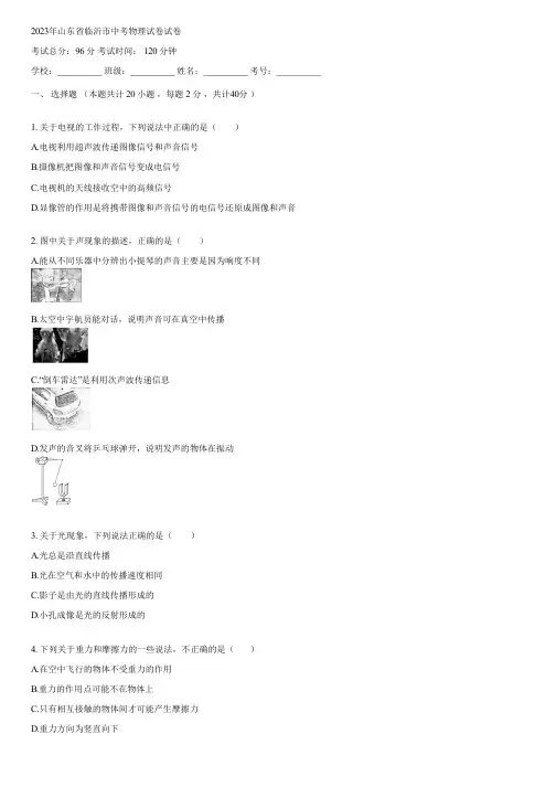 2023年山东省临沂市中考物理试卷(含答案)004356